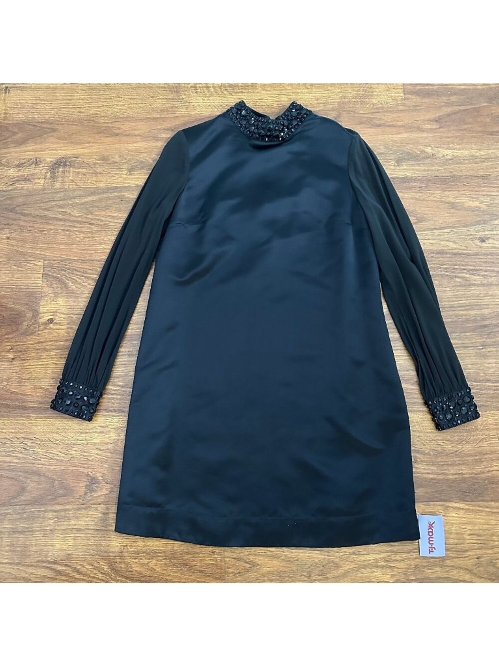 NWT RED Valentino Black silk rhinestone embellished long sleeve mini dress
